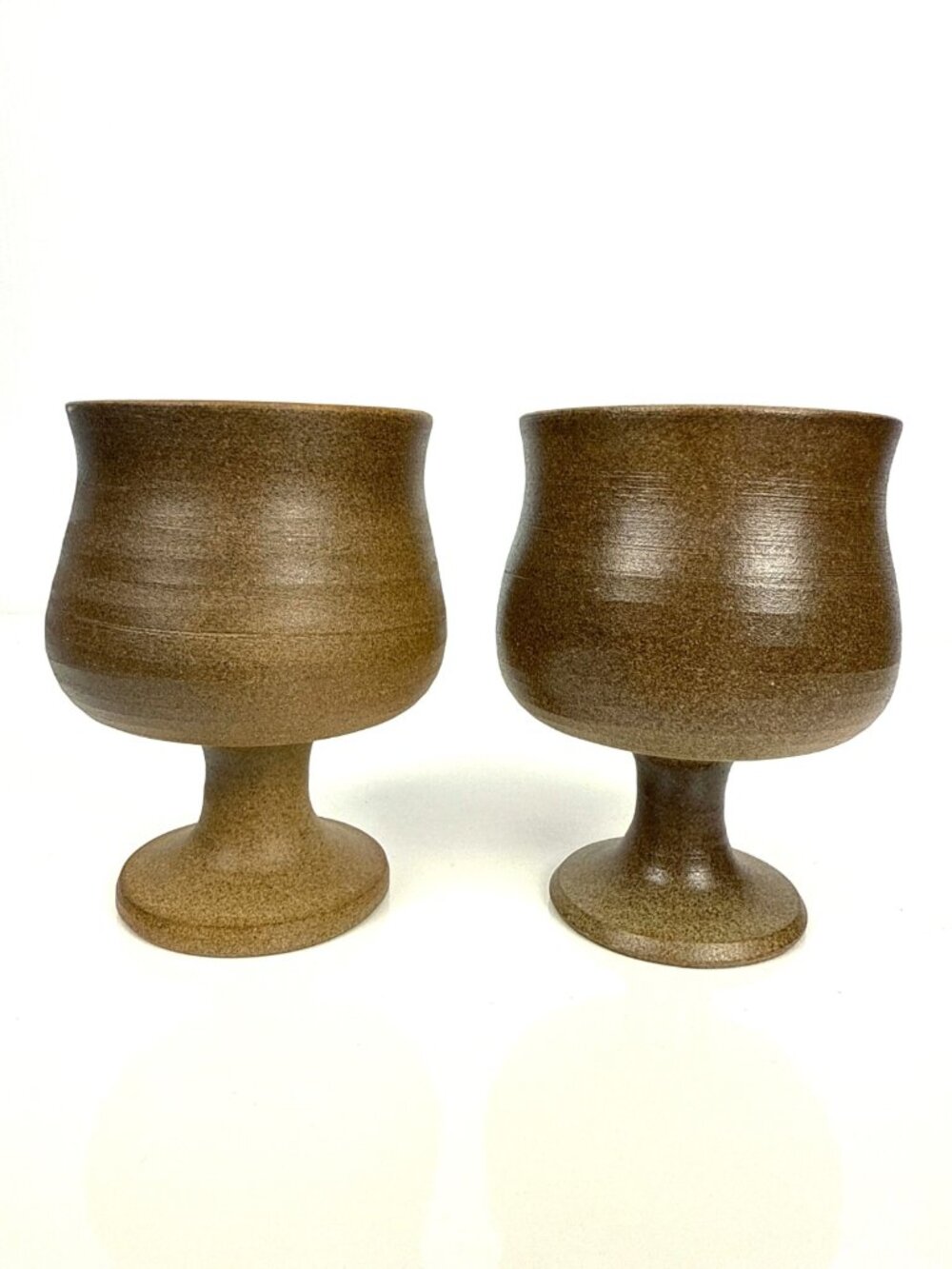 True‎ Vintage Studio Pottery Speckled Brown/Tan Footed Goblets Set of 2 H4.25"
